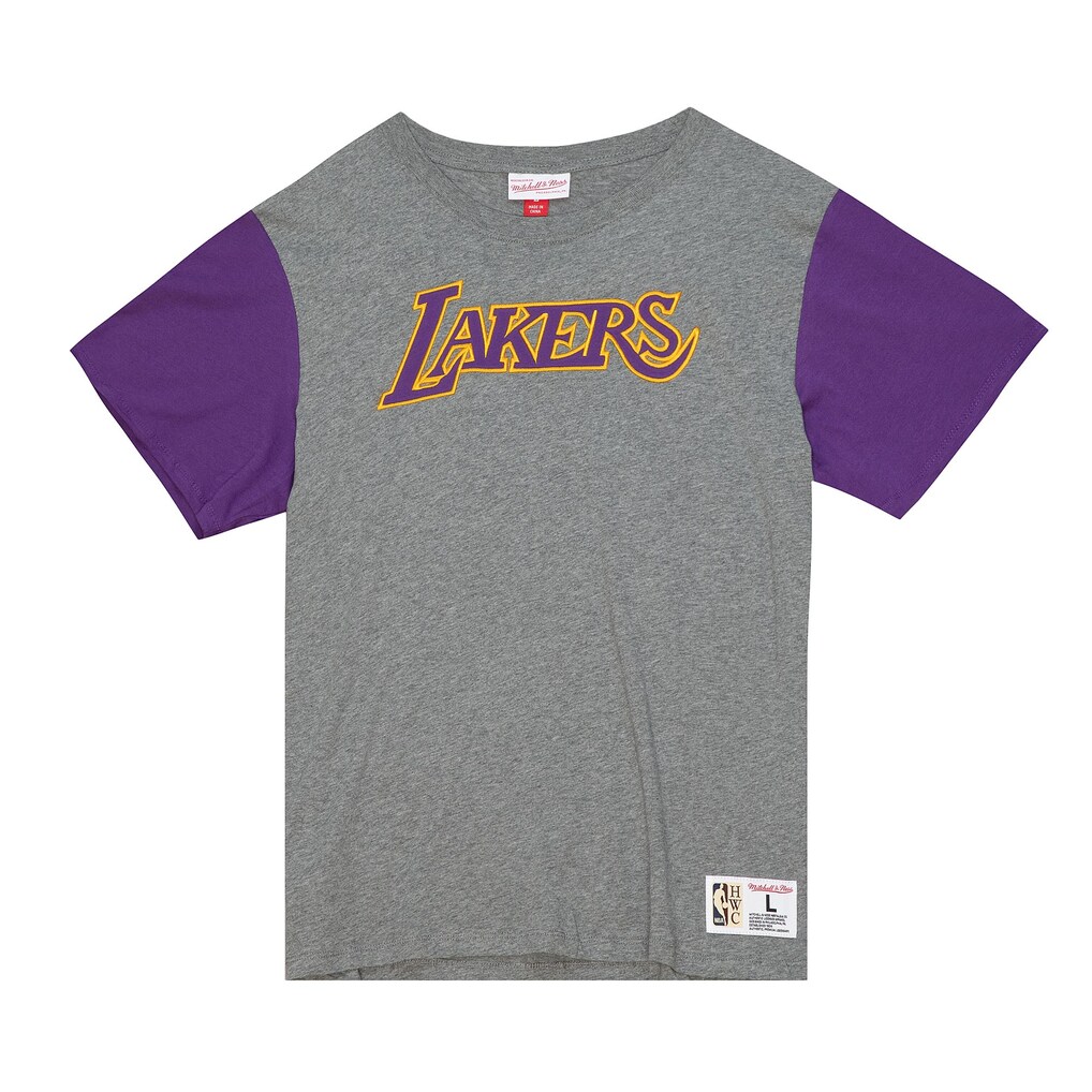 Los Angeles Lakers Embroidered Mitchell and Ness Color Block Shirt