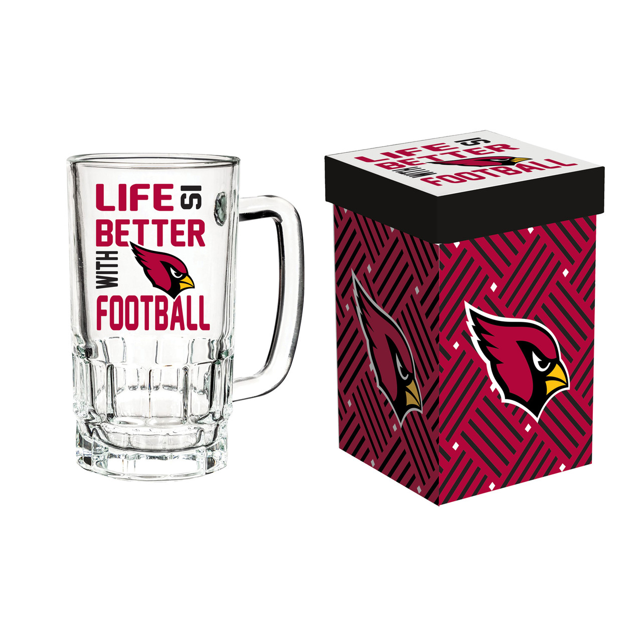 Arizona Cardinals Glass Tankard Mug with Box 18oz