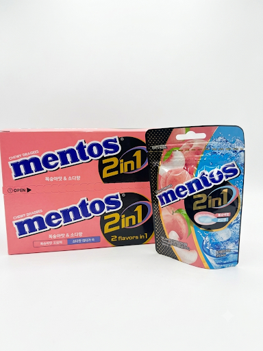 Mentos Korea 2 in 1  Candy Peach & Soda 1.76oz 10ct
