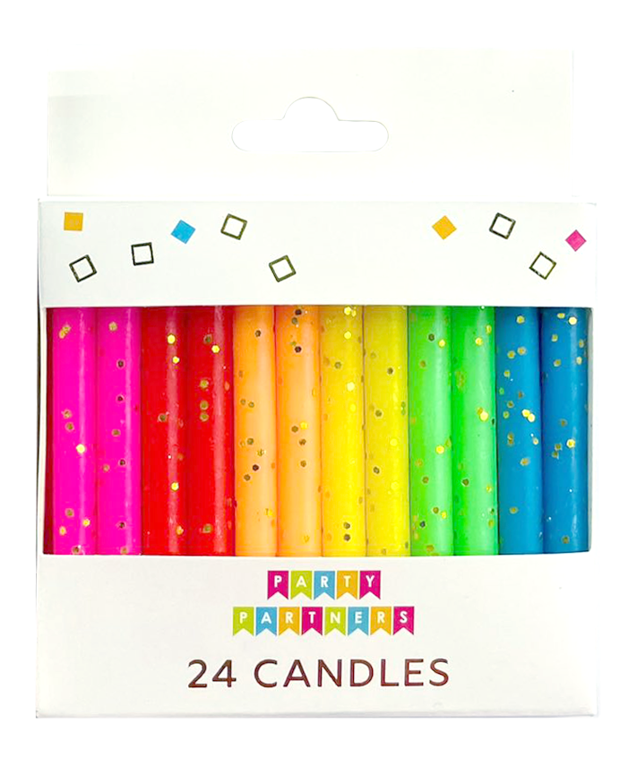 Rainbow Gold Glitter 24 Candles Set
