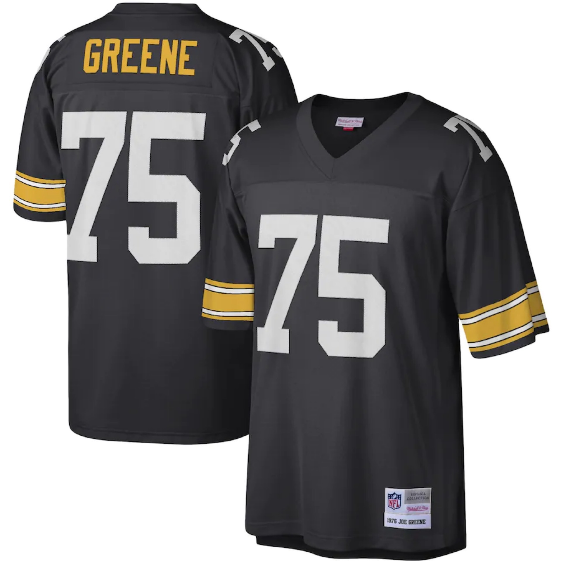 Pittsburgh Steelers 1976 Mean Joe Greene #75 Black Mitchell and Ness Jersey