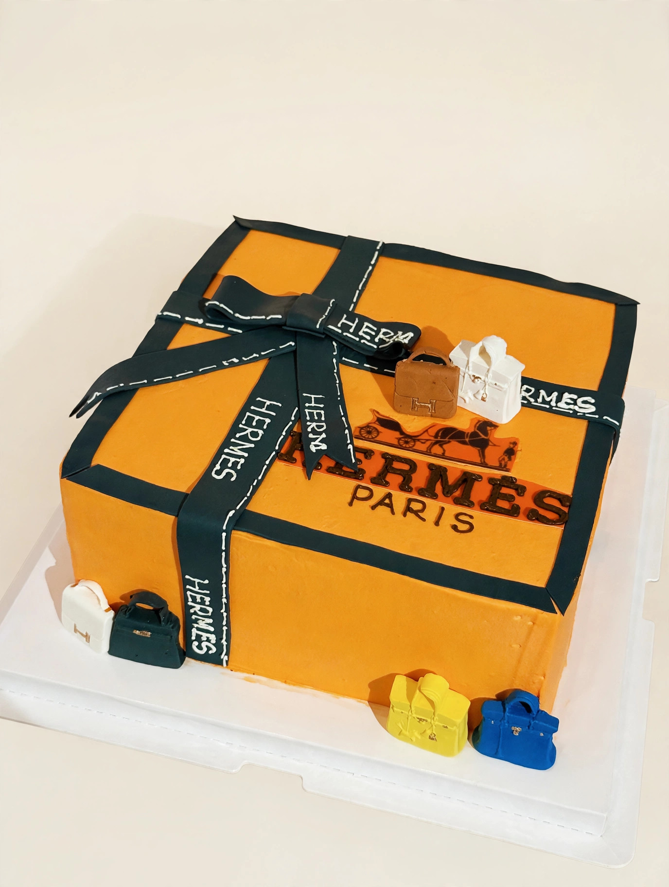 Orange Designer Gift Box Cake — HoneyMe Bakery, Bellevue