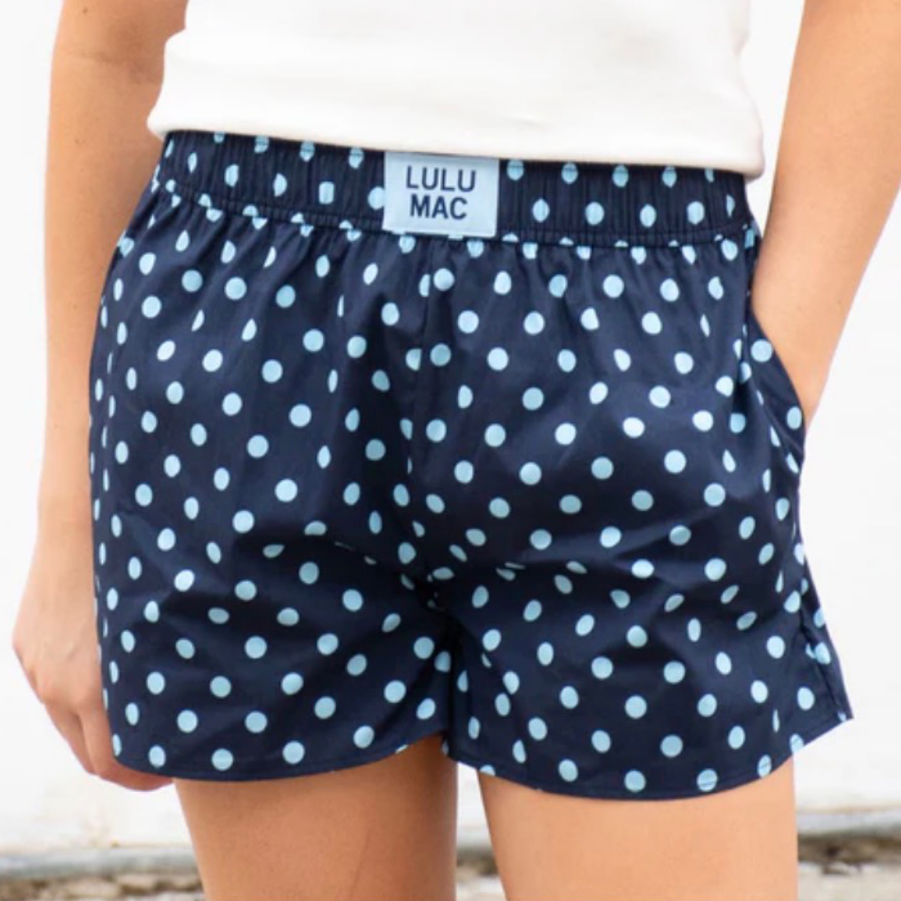LuLuMac polka dot boxer short navy — Bama Tan boutique, Tuscaloosa AL