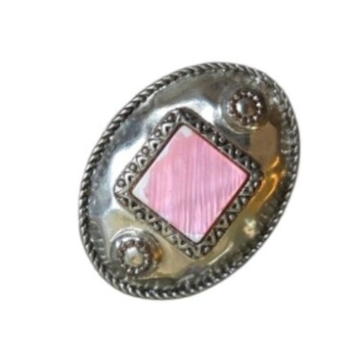 Vintage Size 9 Silver Toned Pink Center Oval Stretch Ring