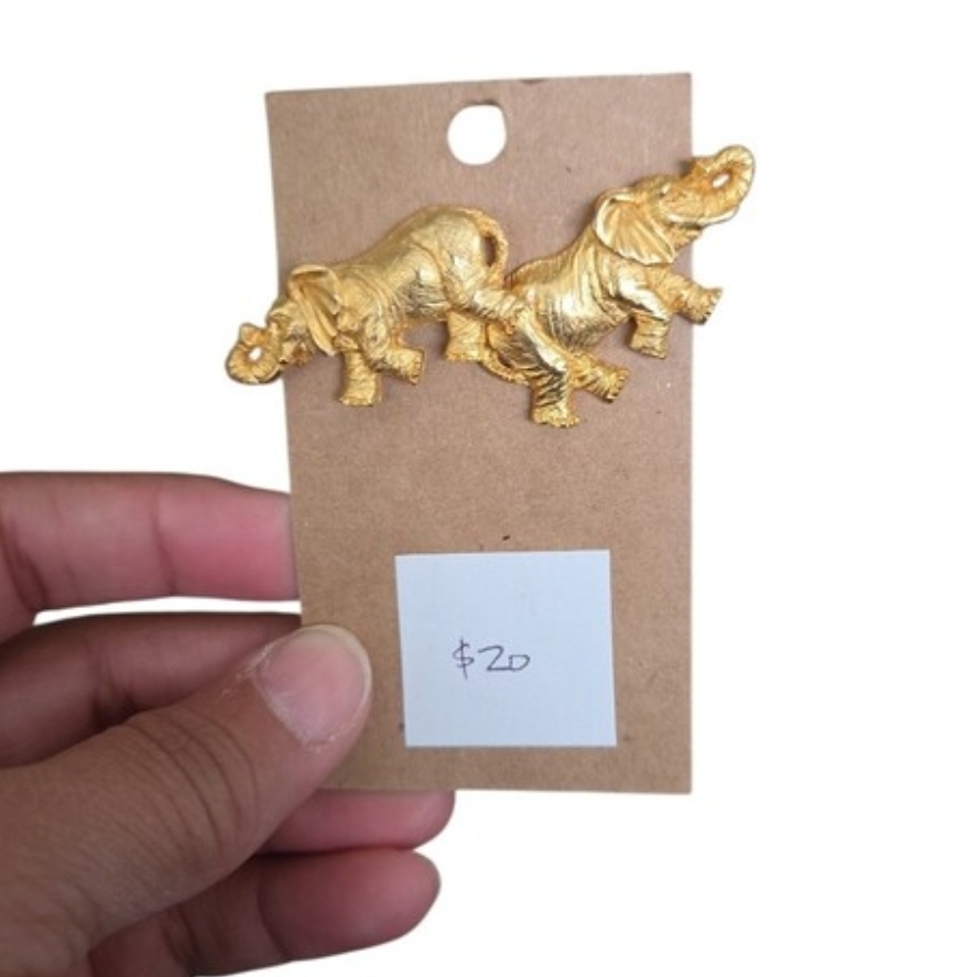 Vintage Gold Toned Elephant Post Earrings