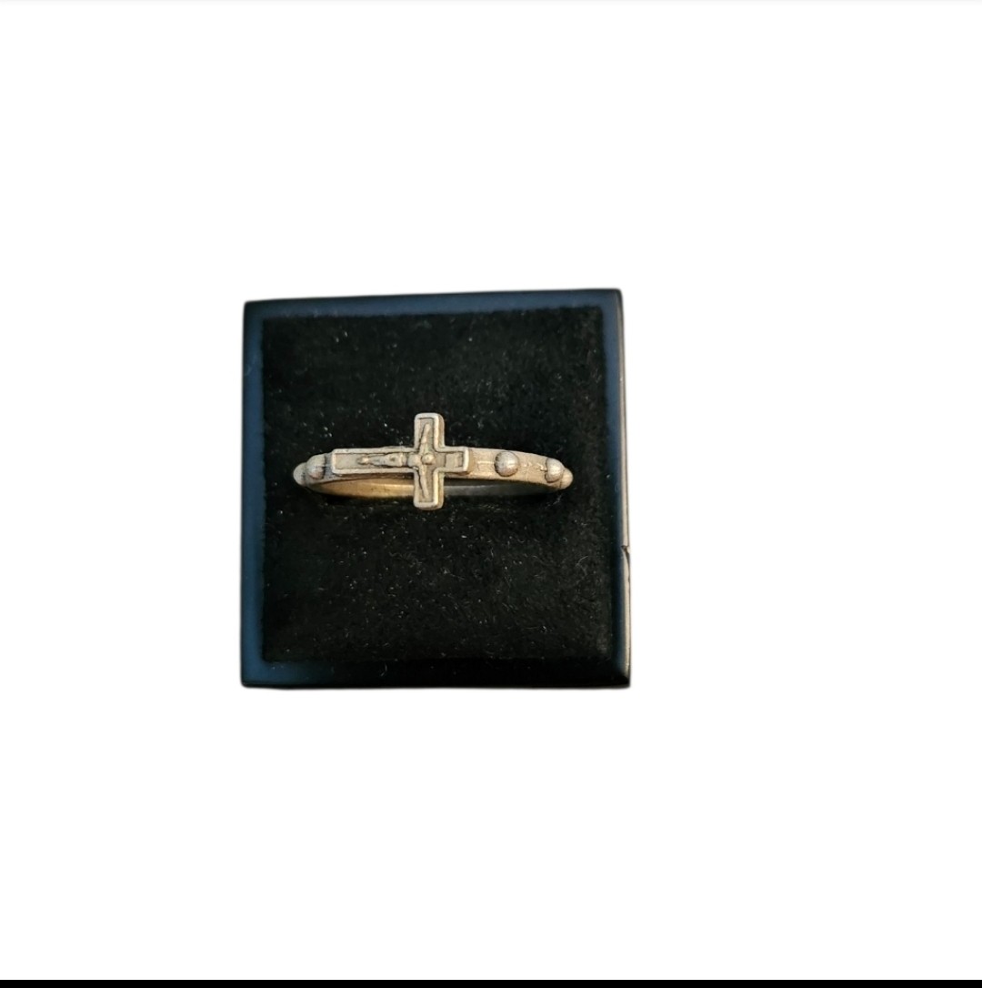 Size 8 Gold Toned Studded Catholic Rosary Ring
