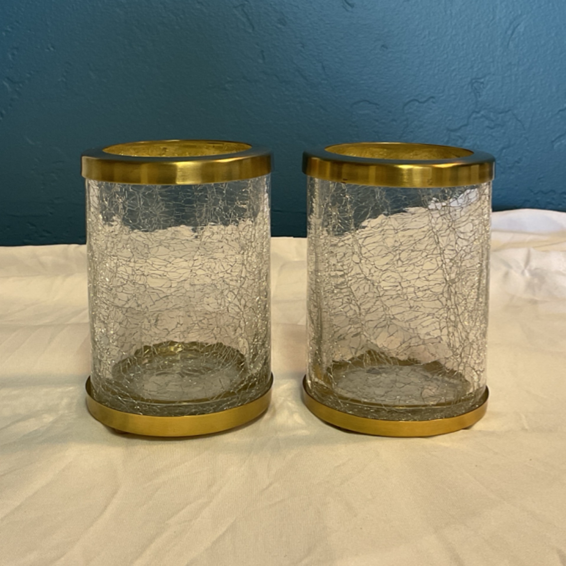 Cracked Glass Candle Holders Set