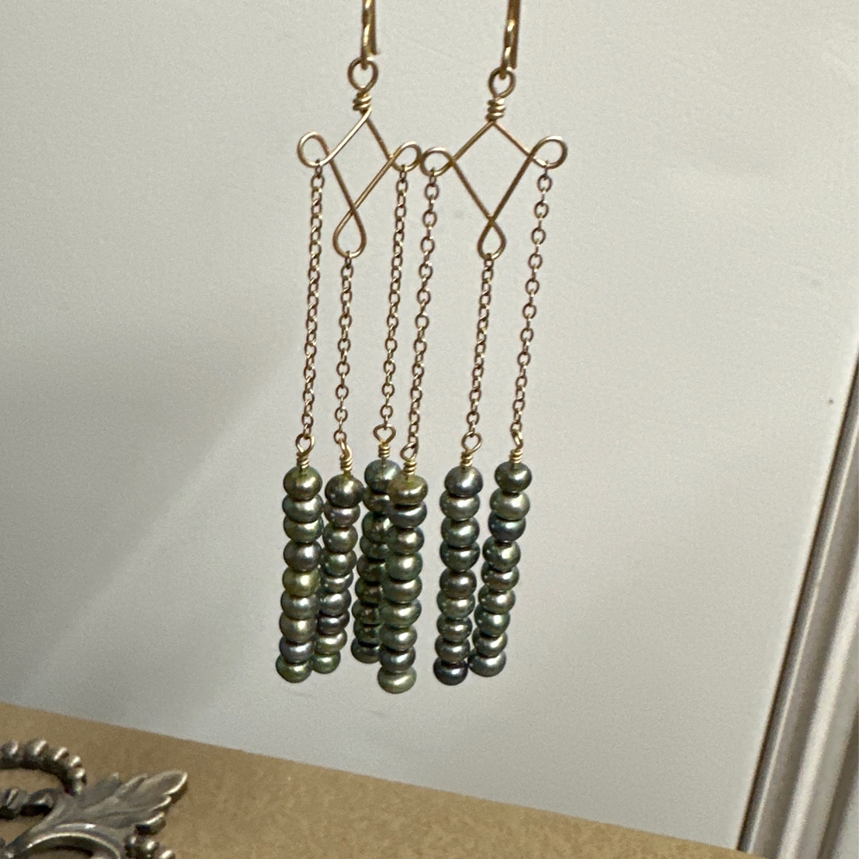 18K Gold Filled Black Freshwater Pearl Earrings - Estate Jewelry