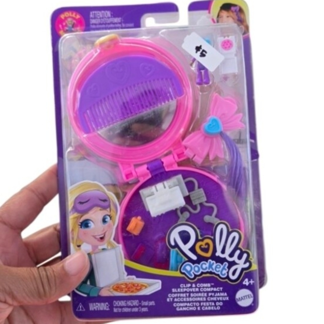 2020 Mattel Polly Pocket Clip & Comb Sleepover Compact Playset Damagrd Package