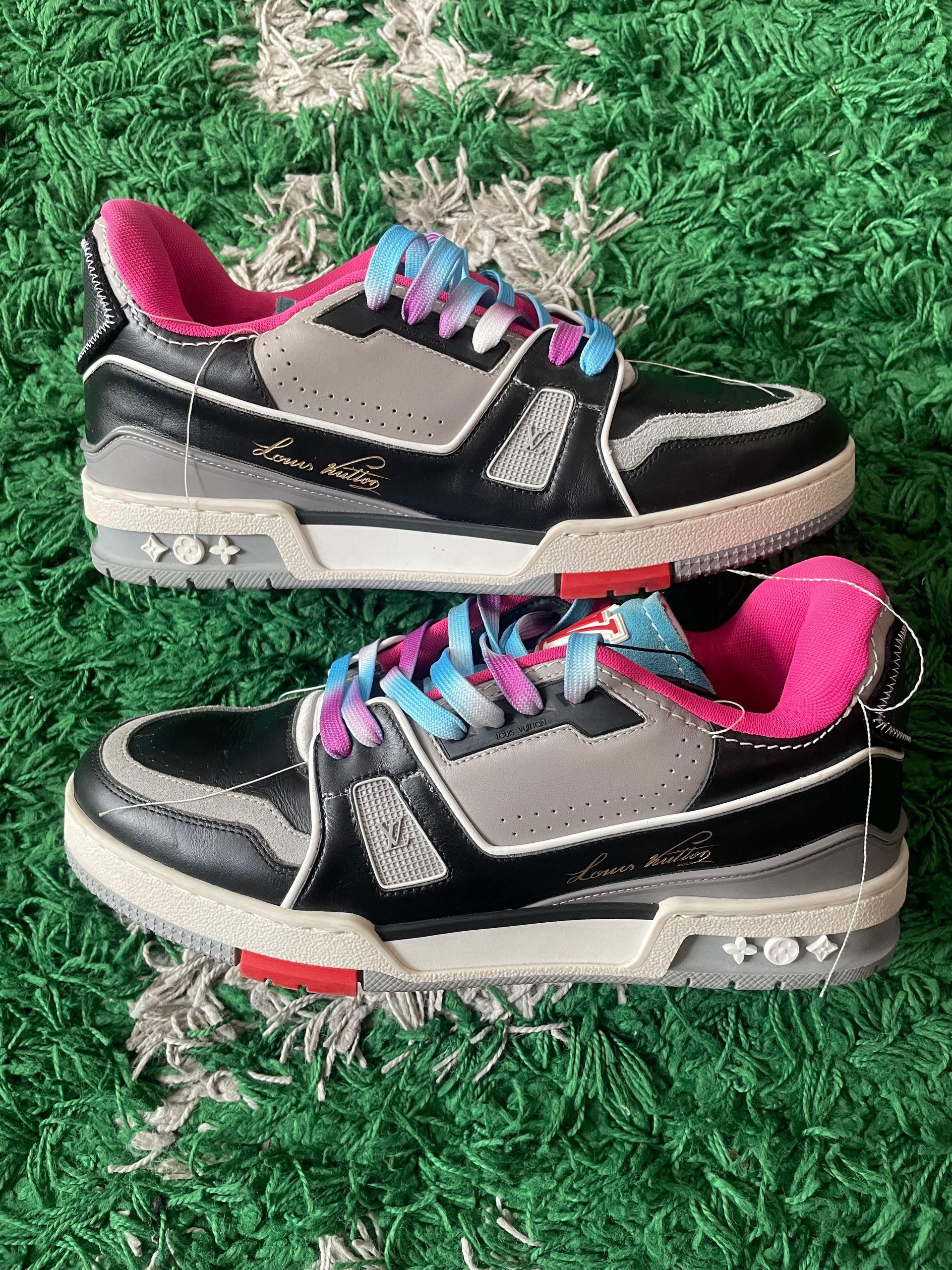 Louis Vuitton trainer upcycling sneakers black grey pink colorway size 7 (used)