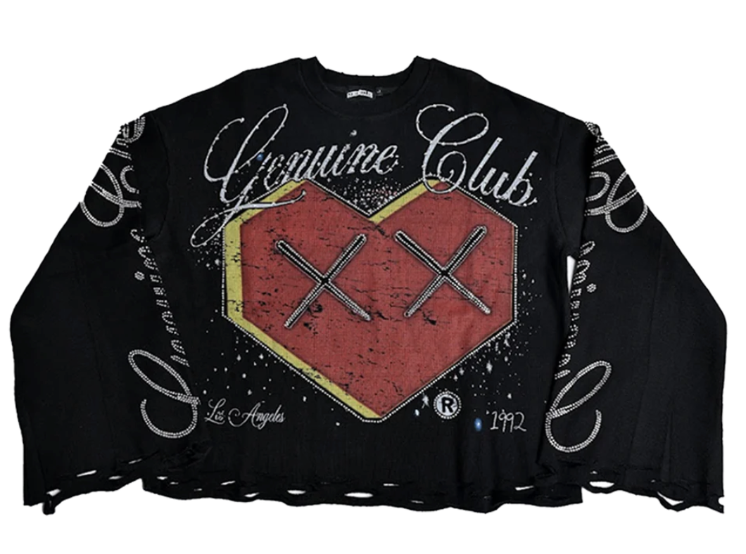 THE GENUINE CLUB Vintage Long Sleeve Tee Studded Black