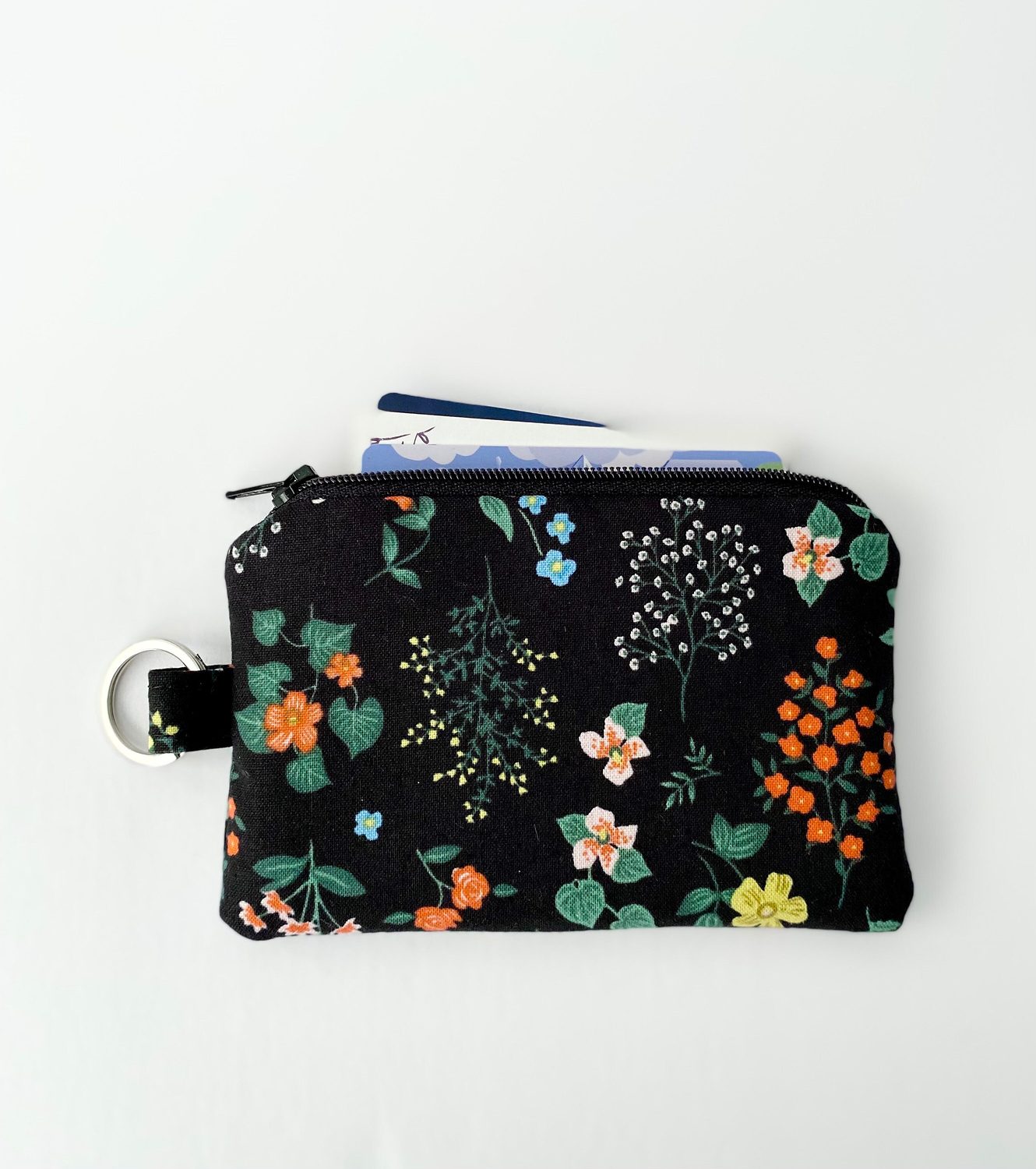 Keychain Pouch – Wildflowers on Black, photo 2 of 4