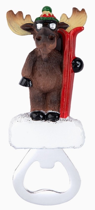 Ski Moose Bottle Opener Magnet