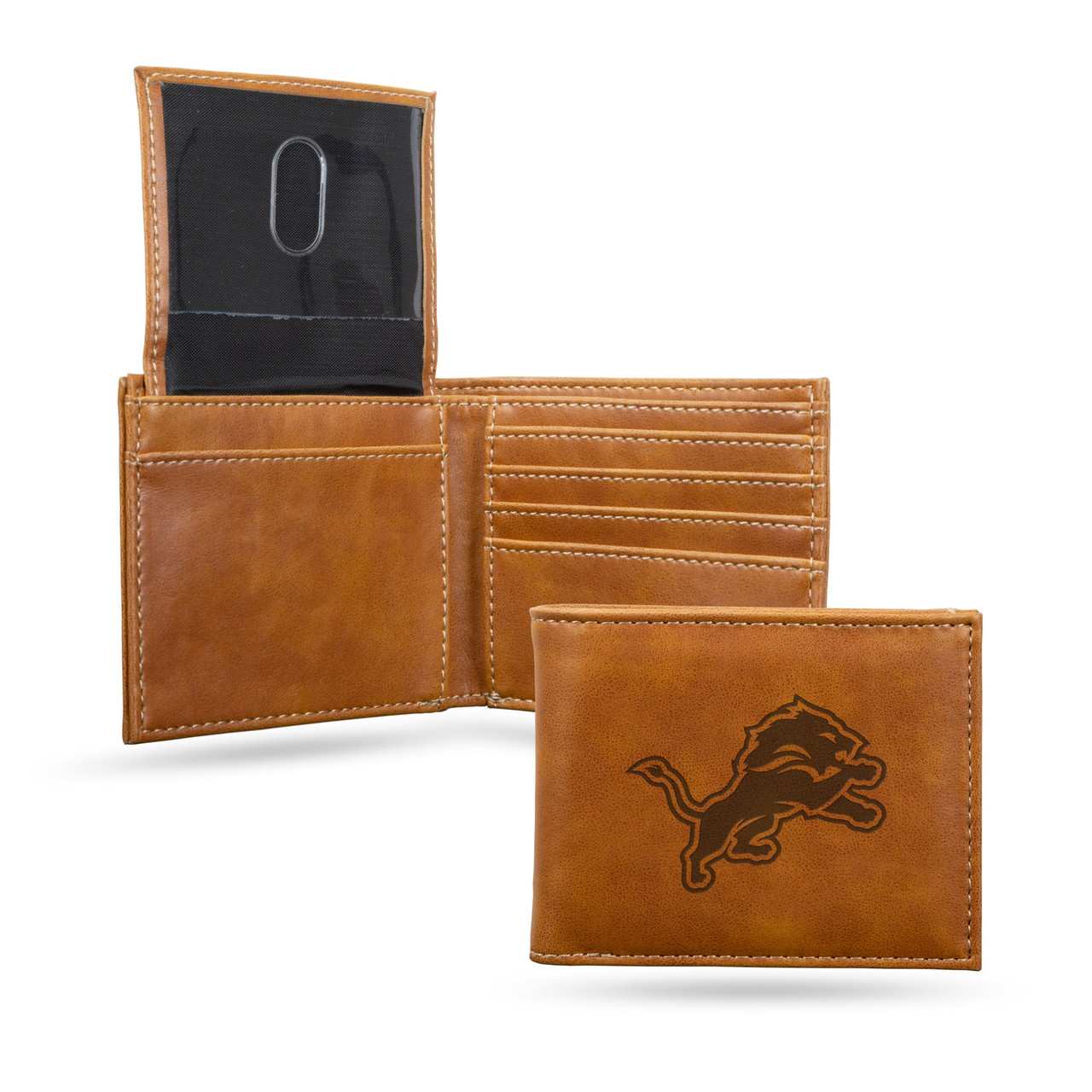 Detroit Lions Laser Engraved Billfold Leather Wallet