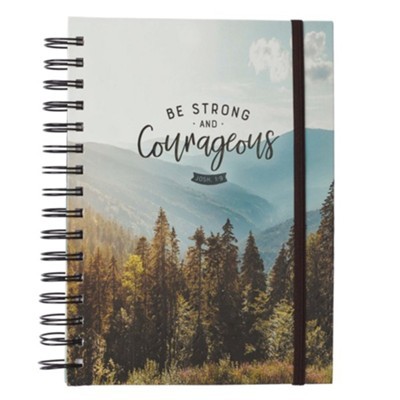 Christian Art Gifts Hardcover Journal, Be Strong and Courageous Jsohua 1:9 Bible Verse, Scenic Mountain Inspirational Wire Bound Spiral Notebook Elastic Closure Lined Pages w/Scripture, 7 x 8.5 by Christian Art Gifts