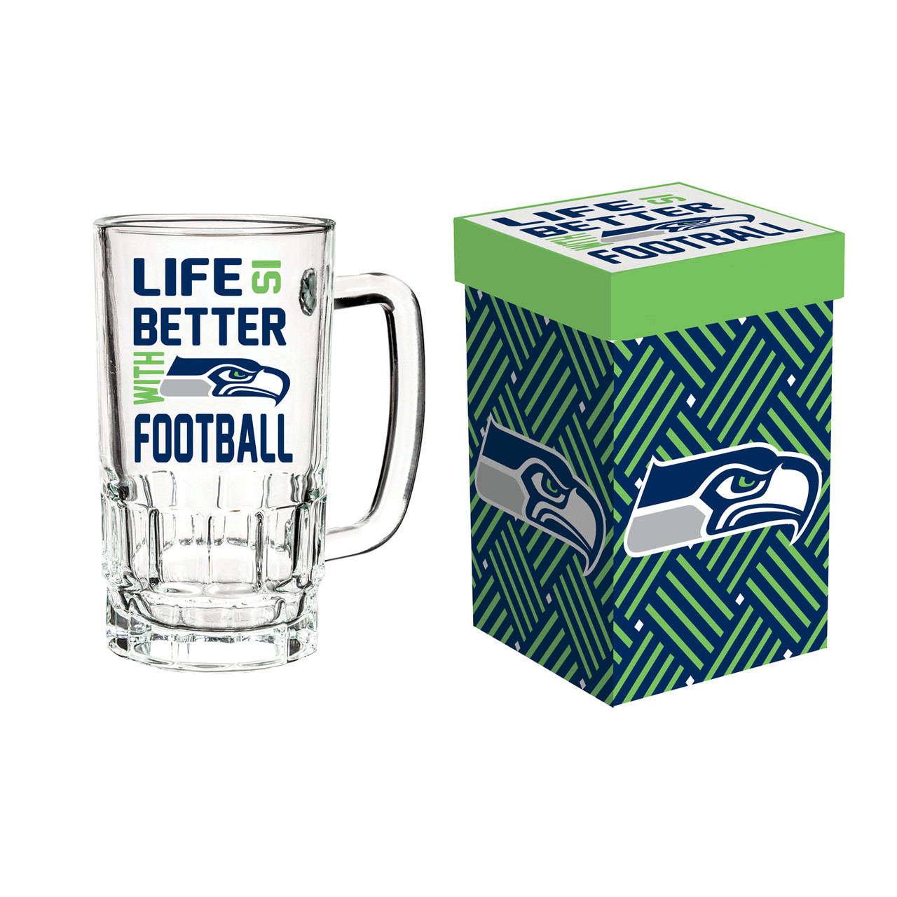 Seattle Seahawks Glass Tankard Mug with Box 18oz