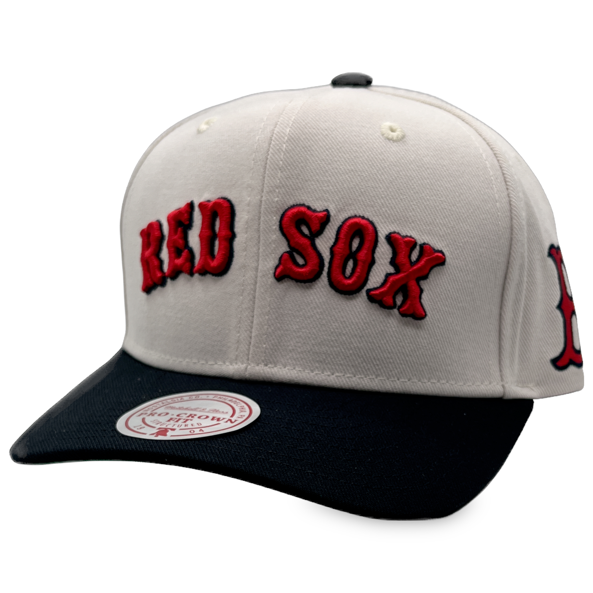 Boston Red Sox Retro Stone/Black Mitchell and Ness Pro Crown Snapback Hat