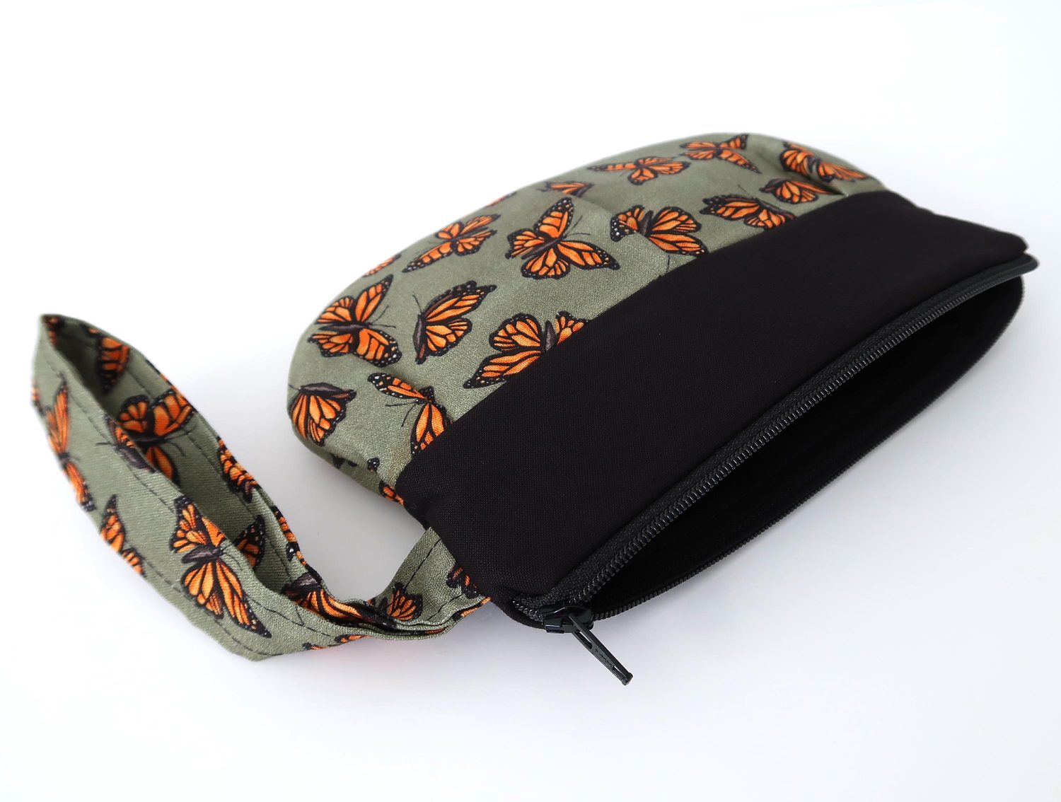 Pleated Wristlet – Monarchs on Sage, photo 3 of 8