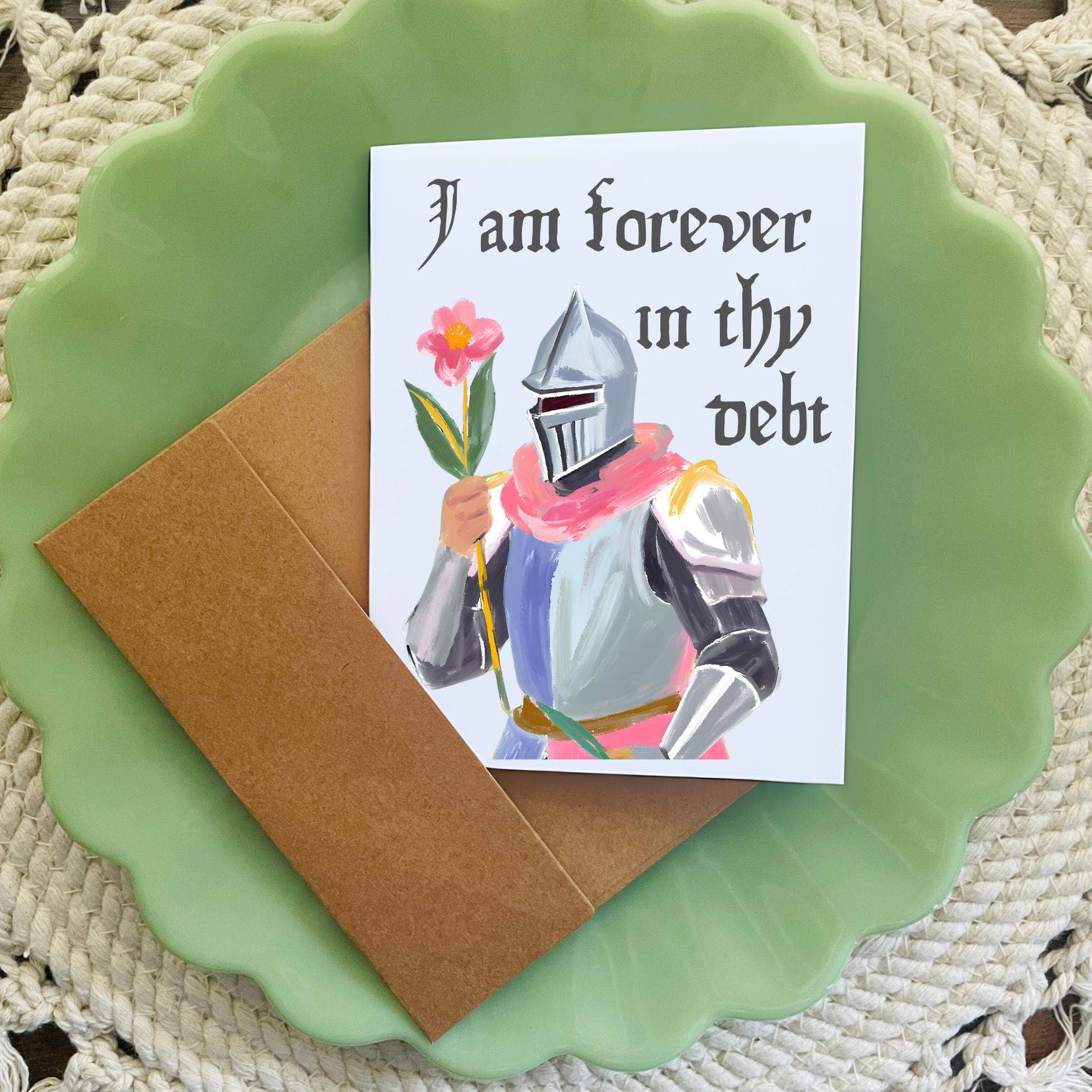 Medieval Knight Any Occasion Thank You Card: Brown Kraft Paper