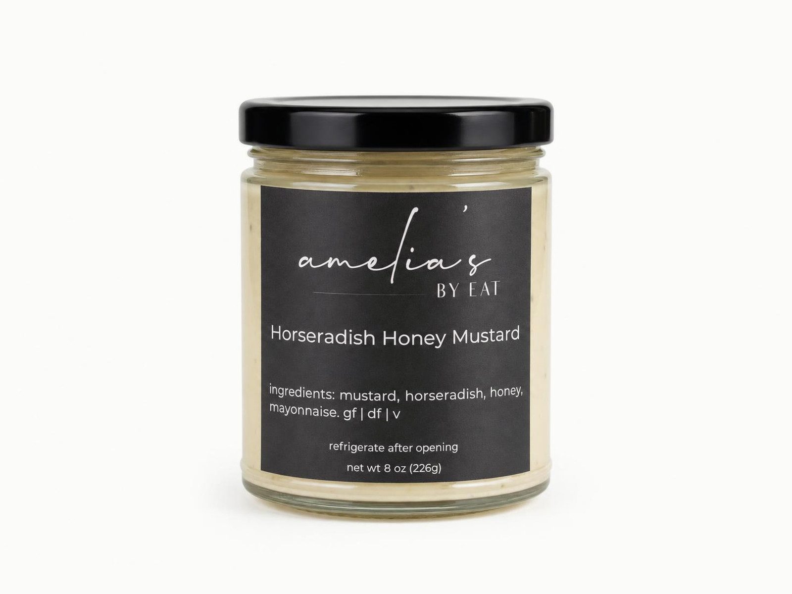 Jar of Amelia's horseradish honey mustard