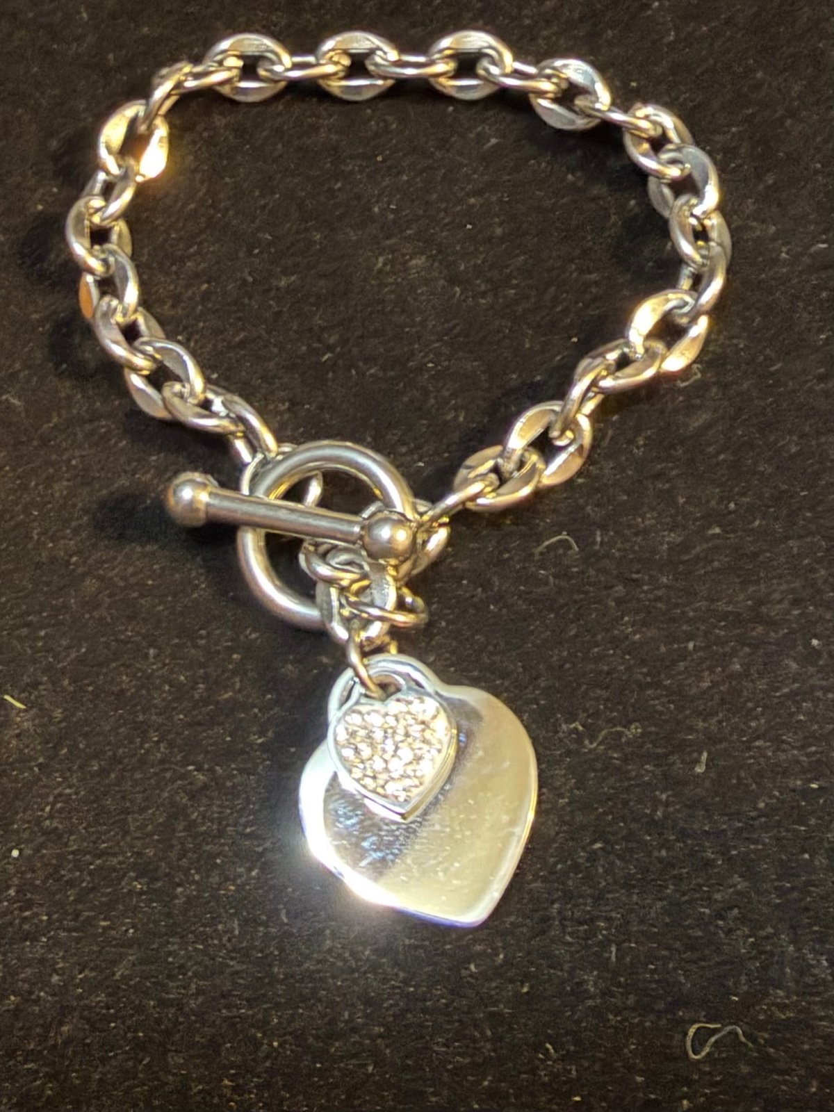 Stainless Steel Trendy Cable Chain Bracelet with Heart Charm and Toggle Clasp 6β