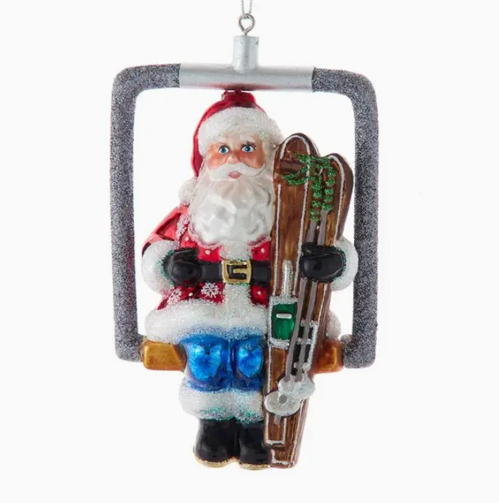 Glass Ski Lift Santa Ornament