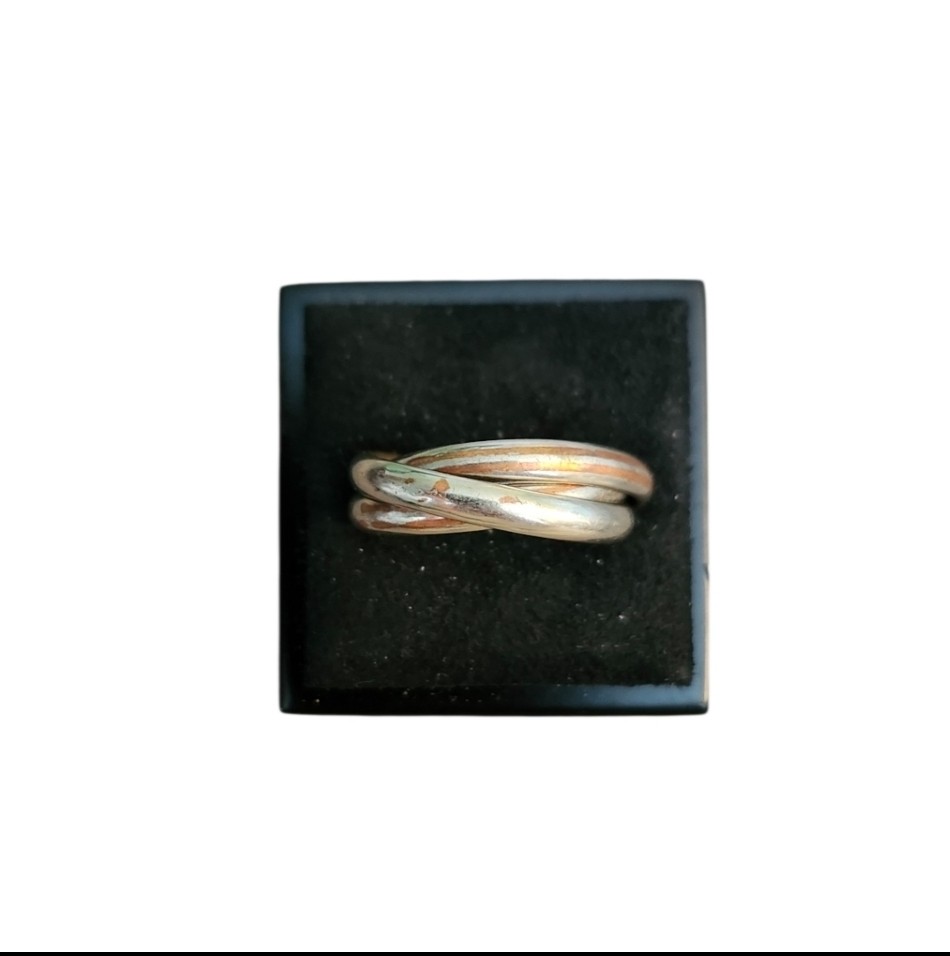 Size 7 Tarnished Silver Toned Triple Band Interlocking Rolling Ring