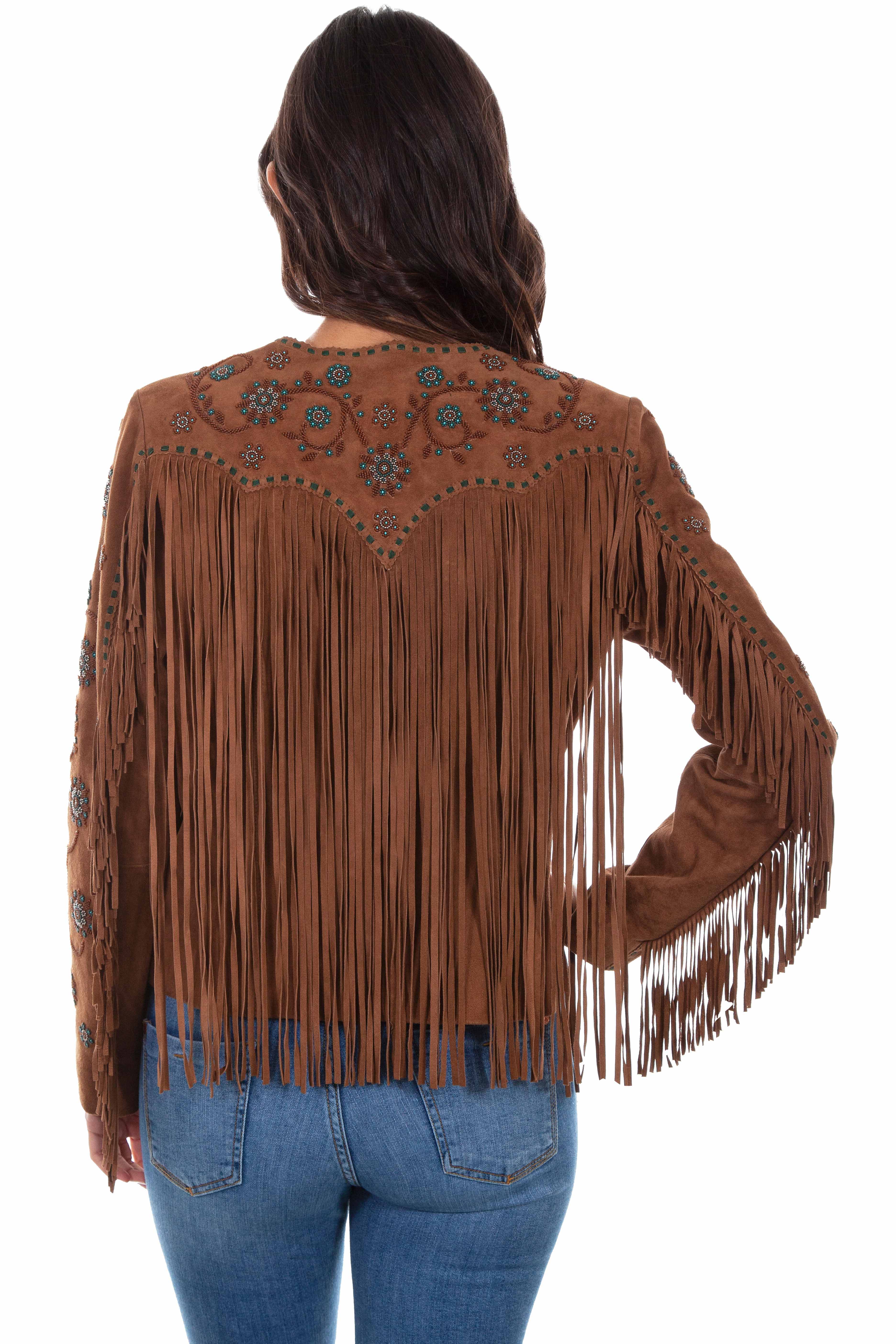 SUEDE FRINGE AND BEADED JACKET M