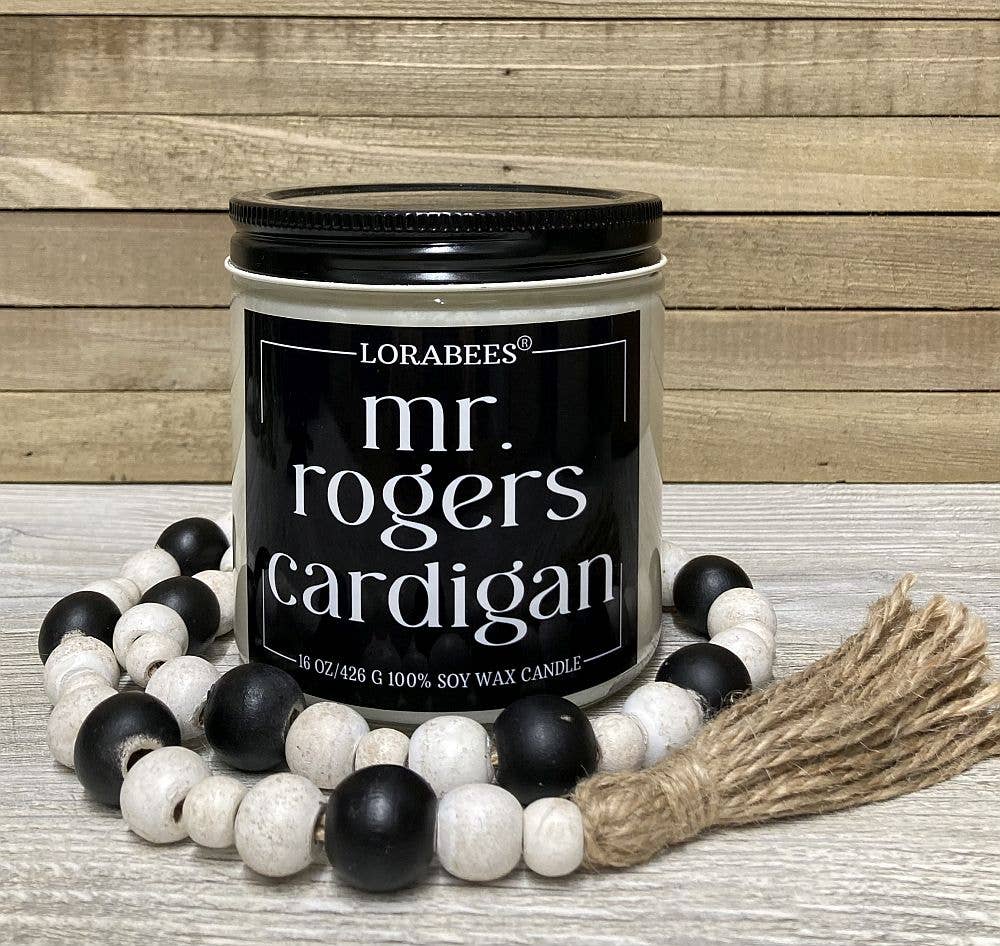 Lorabees - Mr. Roger's Cardigan 16 oz glass 100% soy candle