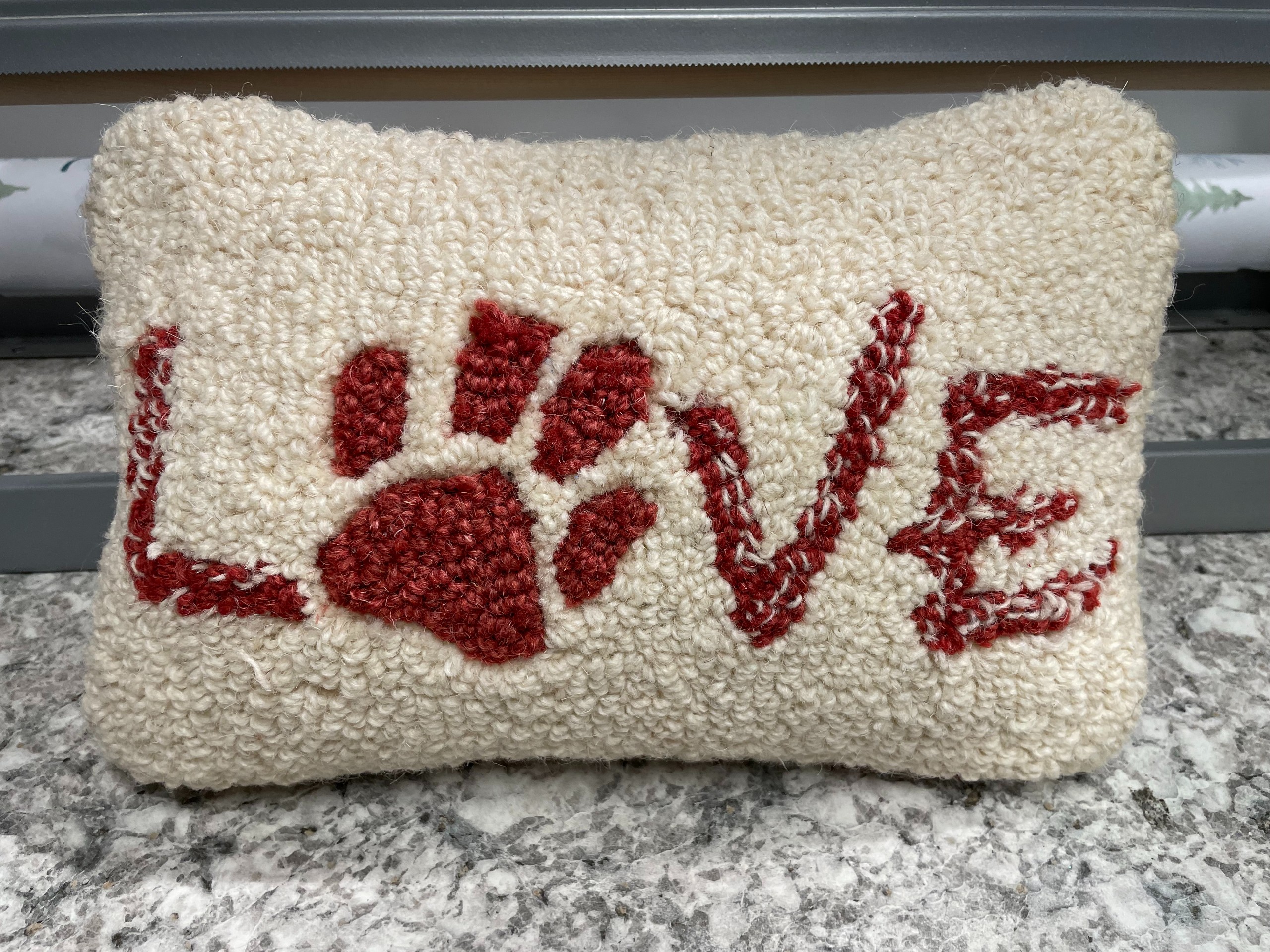 Love Dog Paw Hand Hooked Wool Pillow 8"x12"