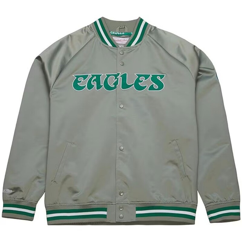 Philadelphia Eagles Retro Grey Mitchell and Ness Satin Jacket