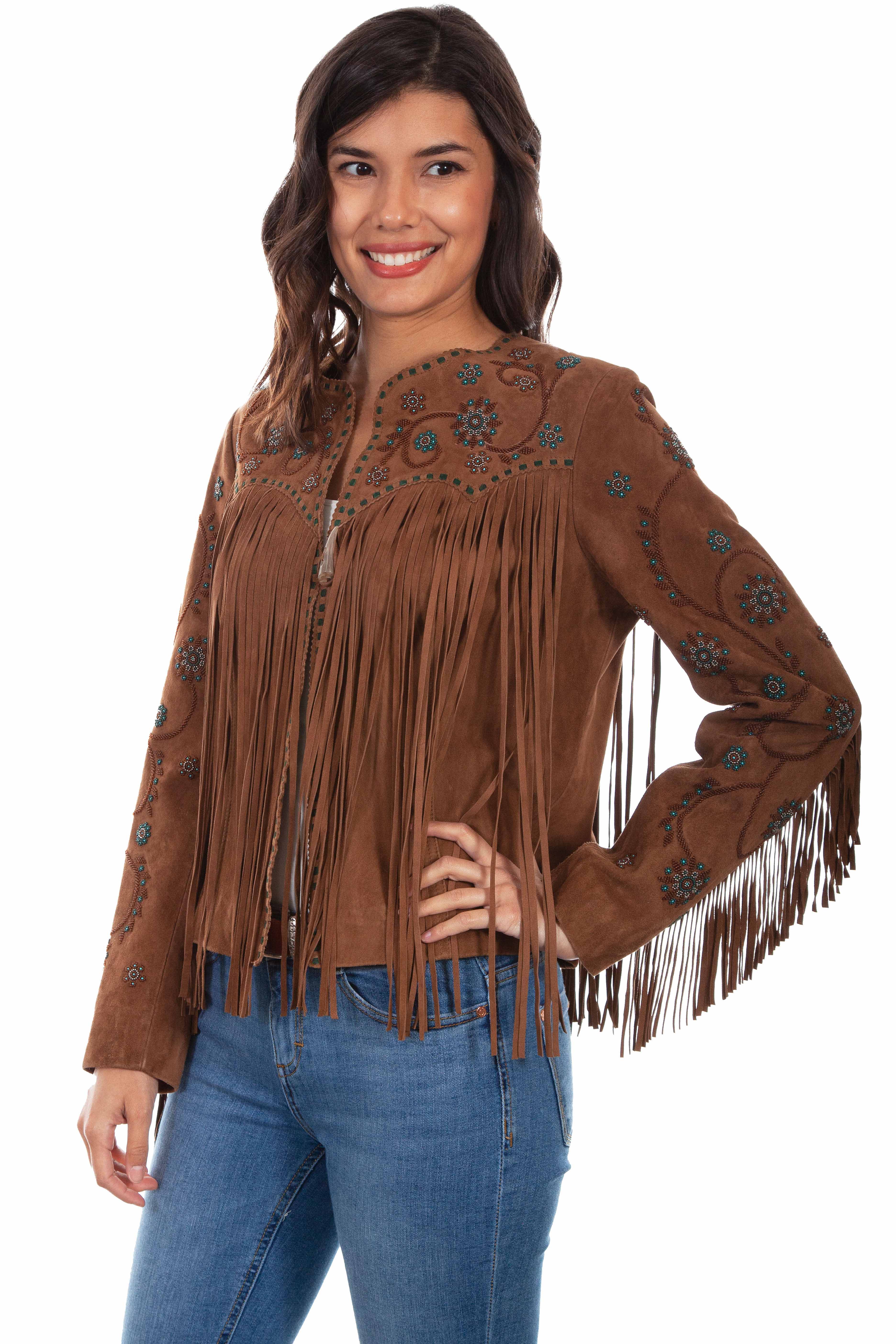 SUEDE FRINGE AND BEADED JACKET M