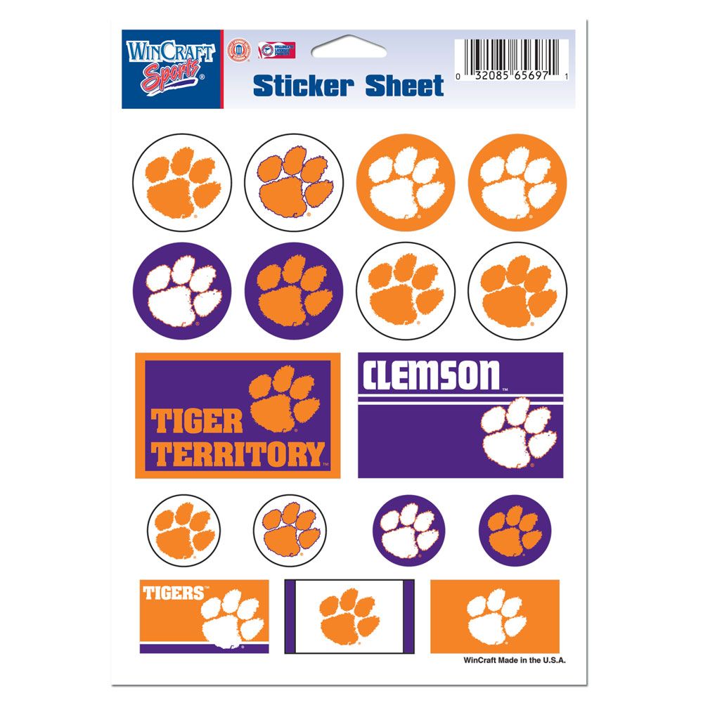 Clemson Tigers Vinyl Decal Sheet 5x7"