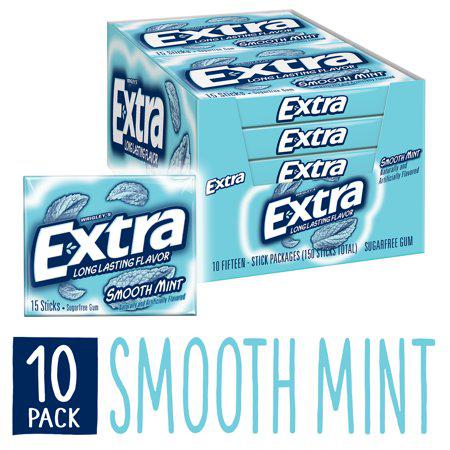 Extra Gum Smooth Mint Chewing Gum 10 Count 15 Pieces Each Tray