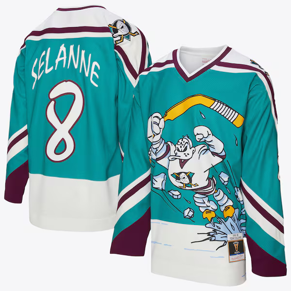 Anaheim Ducks 1995-96 Teemu Selanne #8 Alternate Mitchell and Ness Purple Power Play Jersey