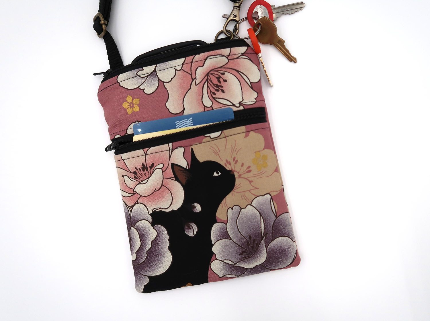 Small Crossbody Bag – Black Cats & Peonies, photo 5 of 15