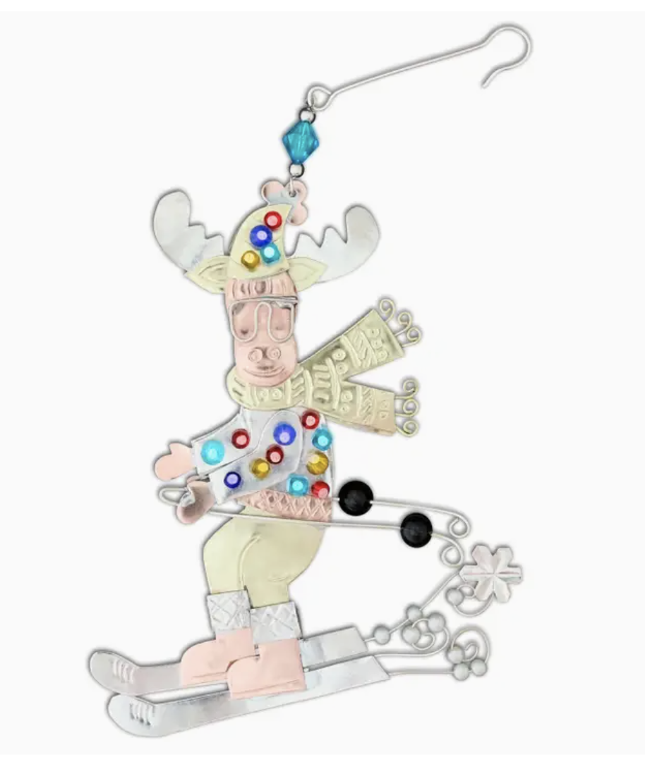 Skiing Moose Metal Ornament