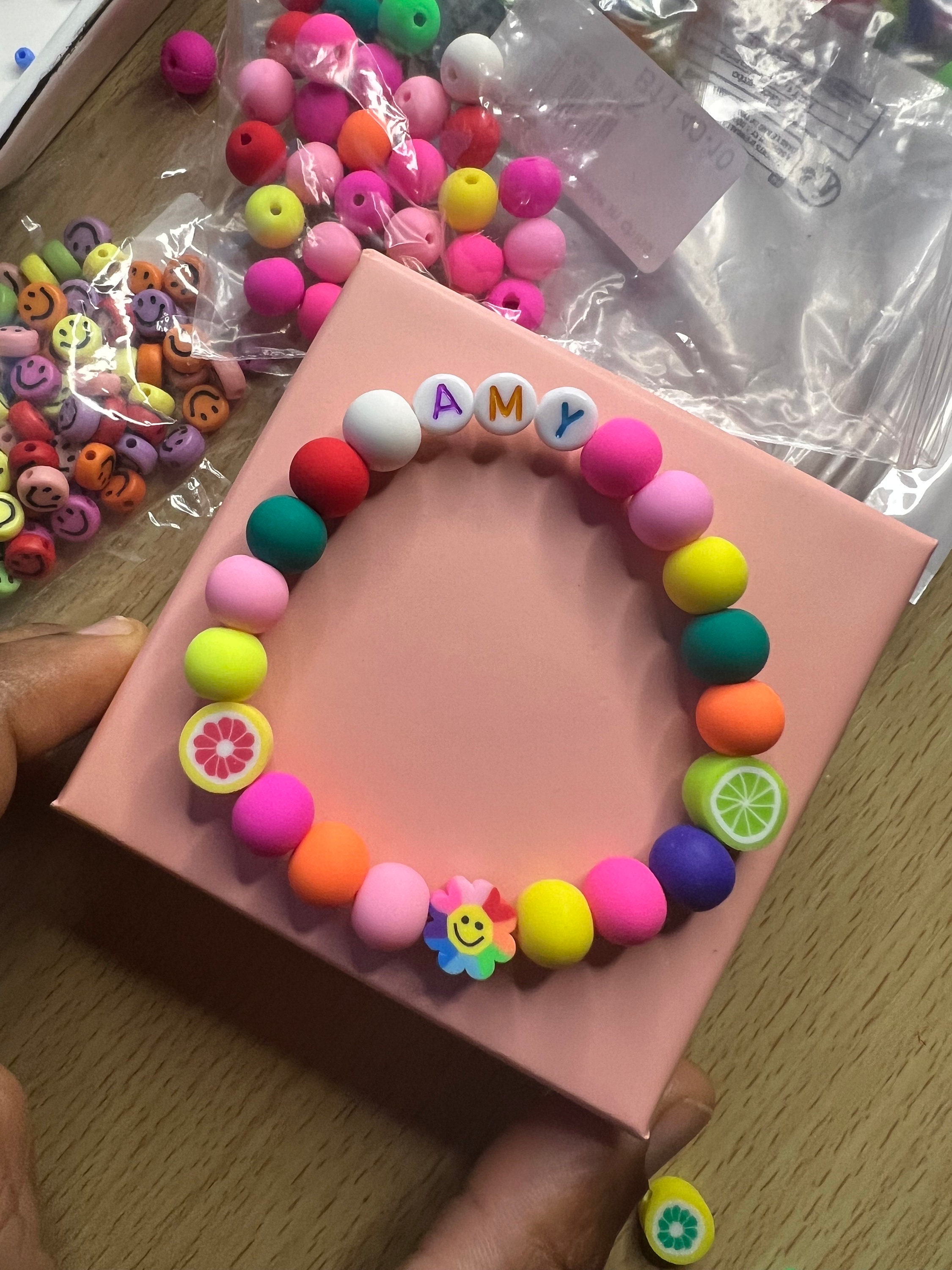 Personalized Kids Name Bracelet – Colorful Beaded Fruit Charm Jewelry, watermelon & stawberry view 6