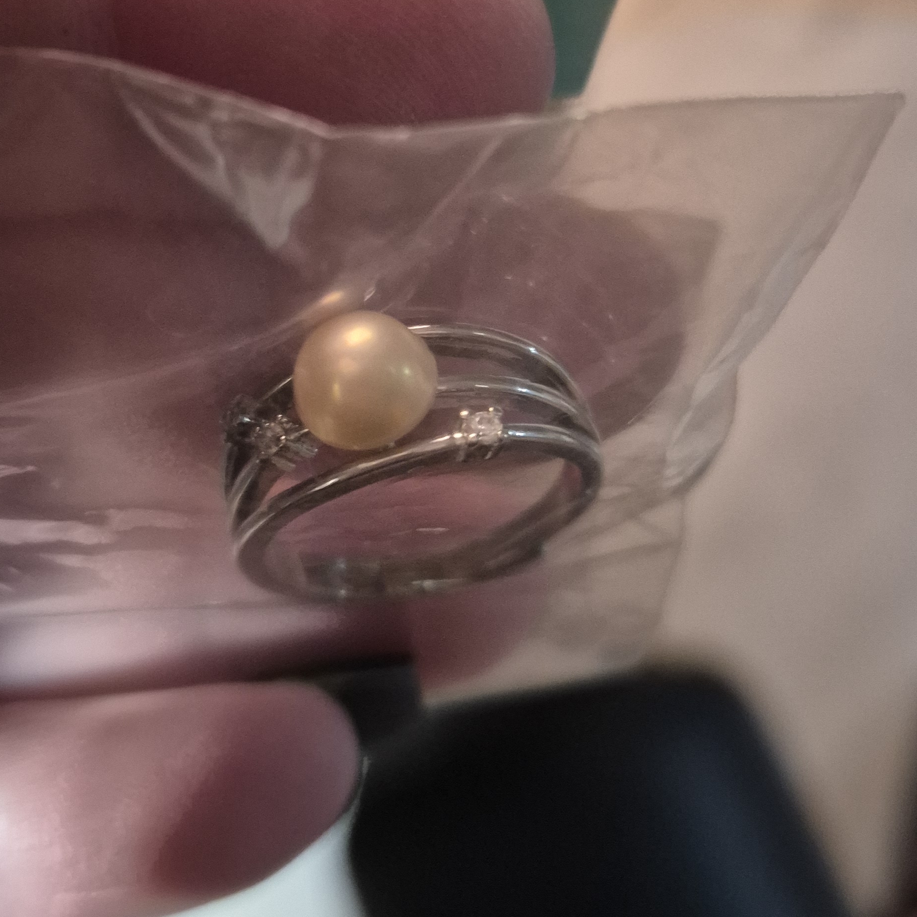 Pearl Ring - Silver Triple Band