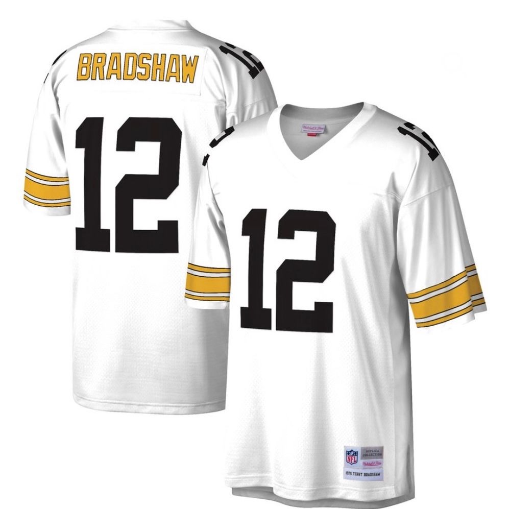 Pittsburgh Steelers 1976 Terry Bradshaw #12 White Mitchell and Ness Jersey