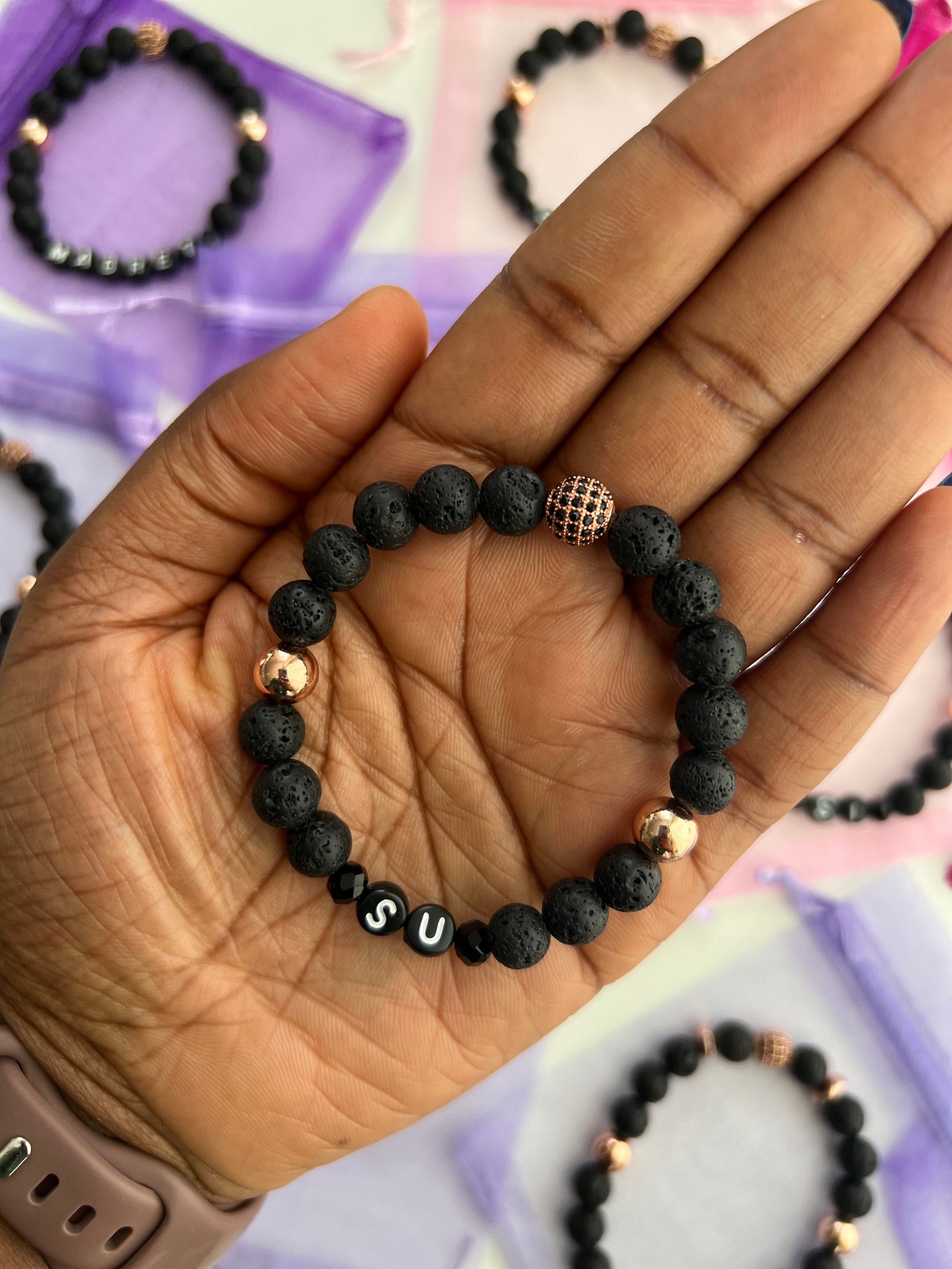 Natural Lava Rock Name Bracelet view 5