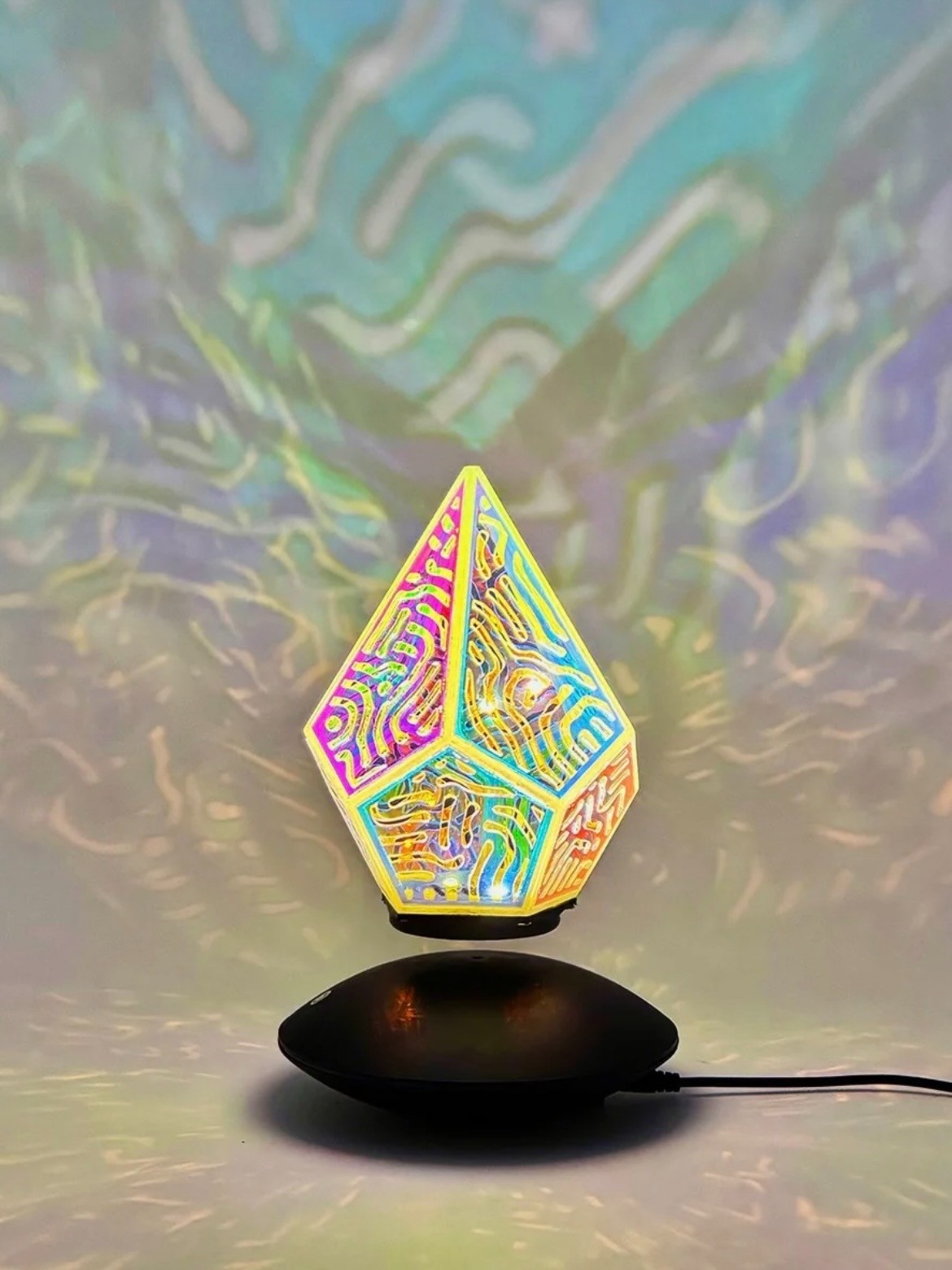 Levitating Iridescent Lamp Adjustable LED Lights Geometric Organic Prism