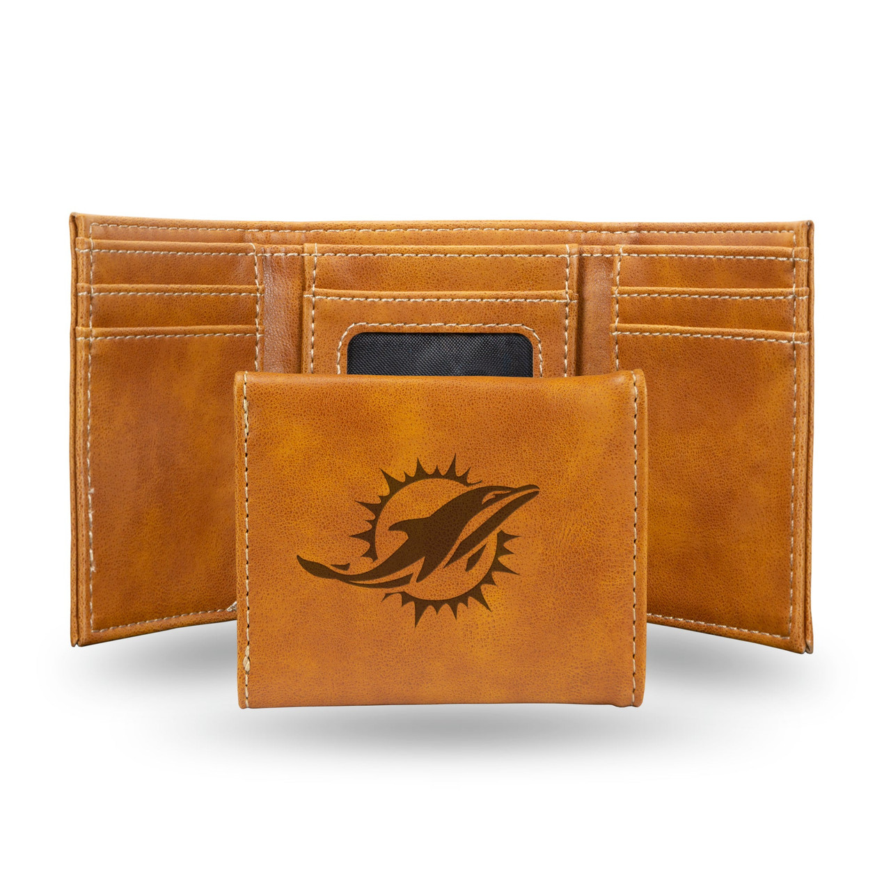 Miami Dolphins Laser Engraved Trifold Leather Wallet