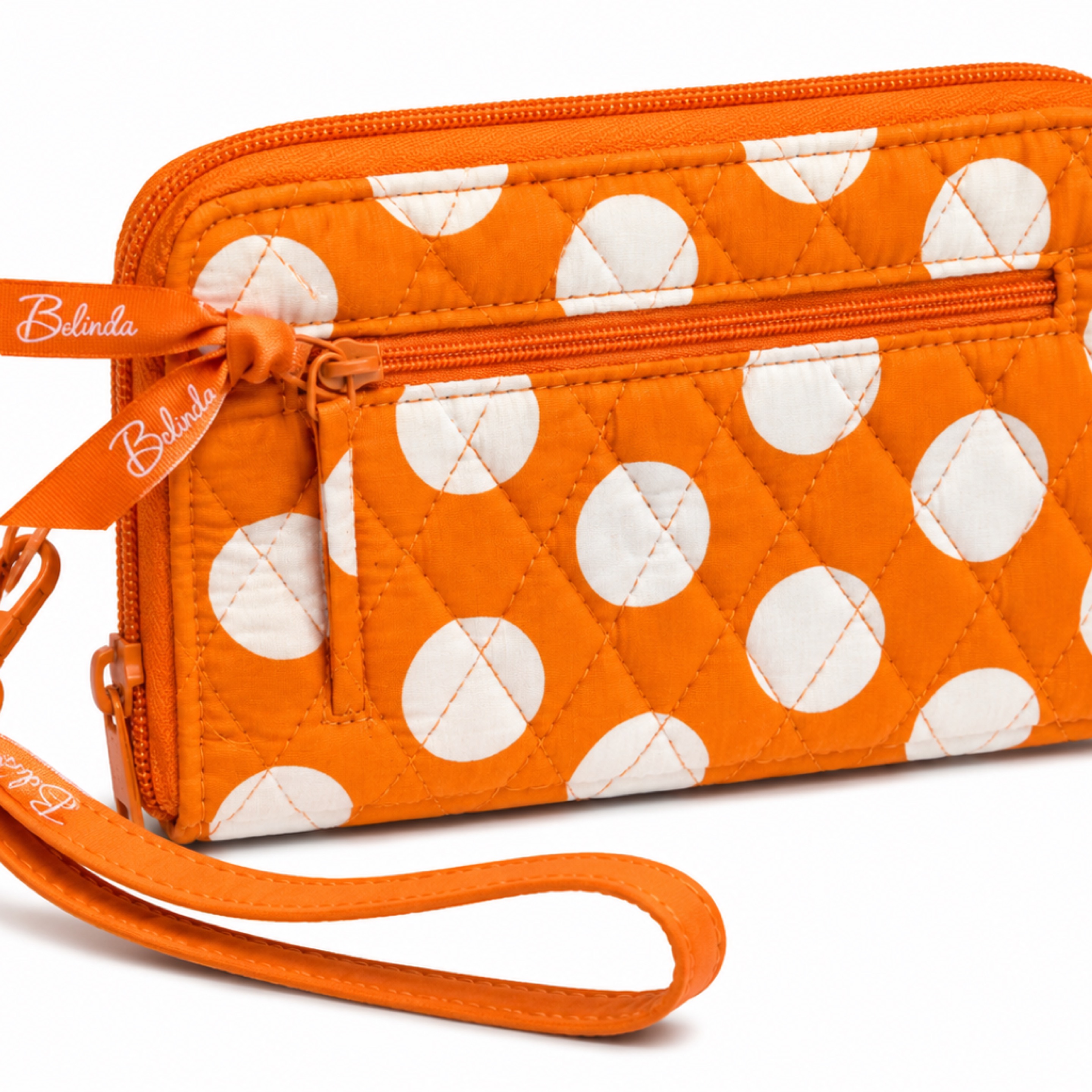 Orange Polka Dot Quilted Wristlet Wallet
