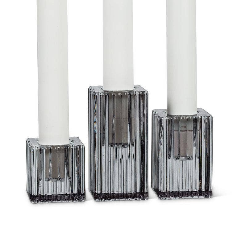 S/3 Ribbed Sq Taper Holders-1.5-3"H