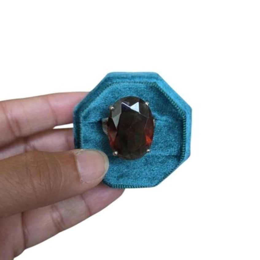 Size 8 925 Sterling Silver Oval Smoky Brown Statement Ring