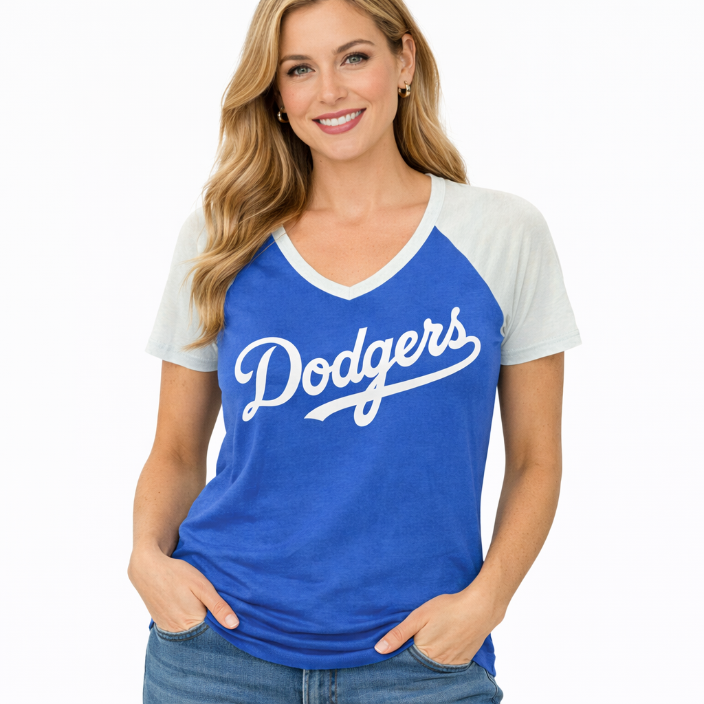 Los Angeles Dodgers Ladies Royal/Grey g-III Script V'Neck Shirt