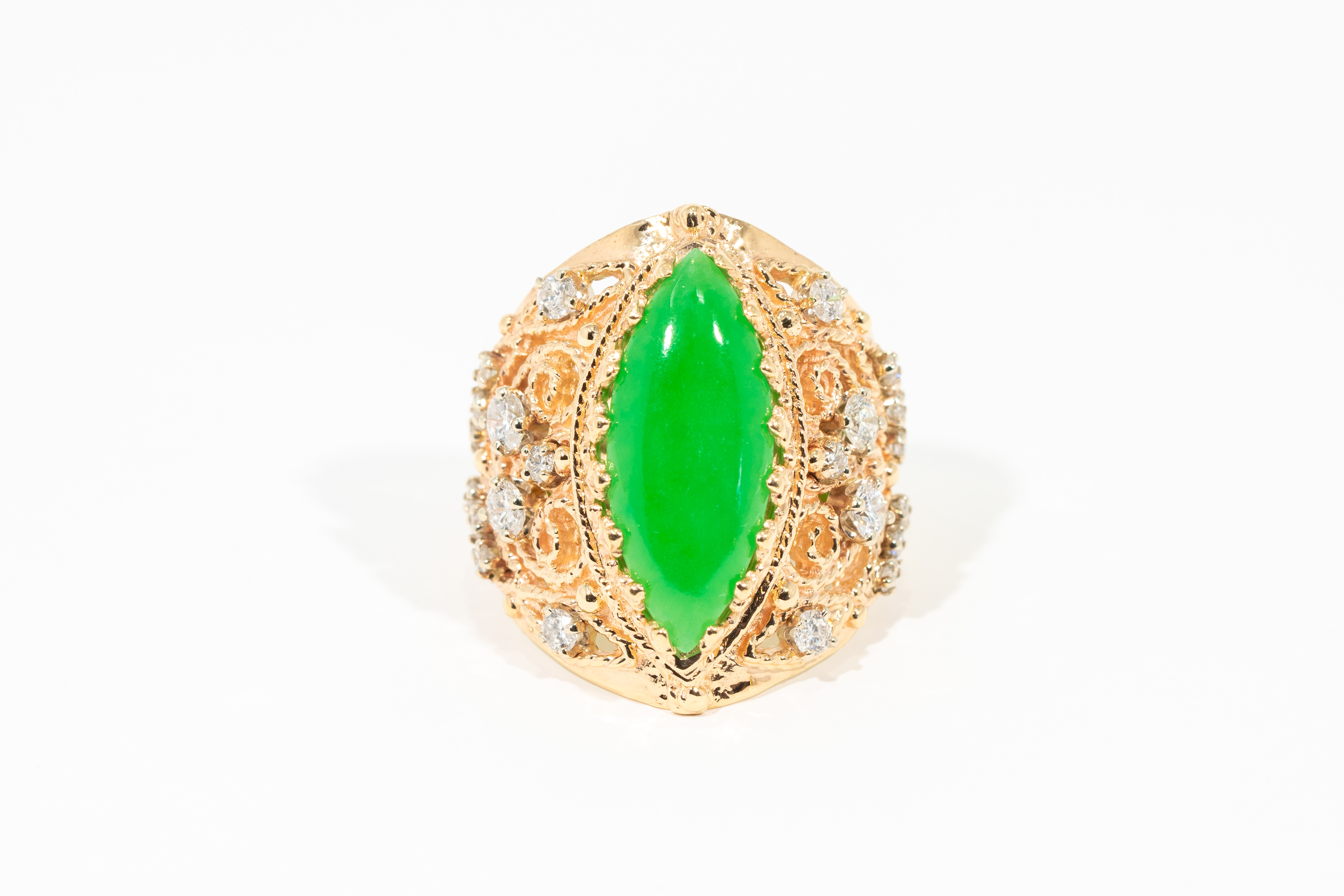 Imperial Queen 14K Yellow Gold Green Jade Ring
