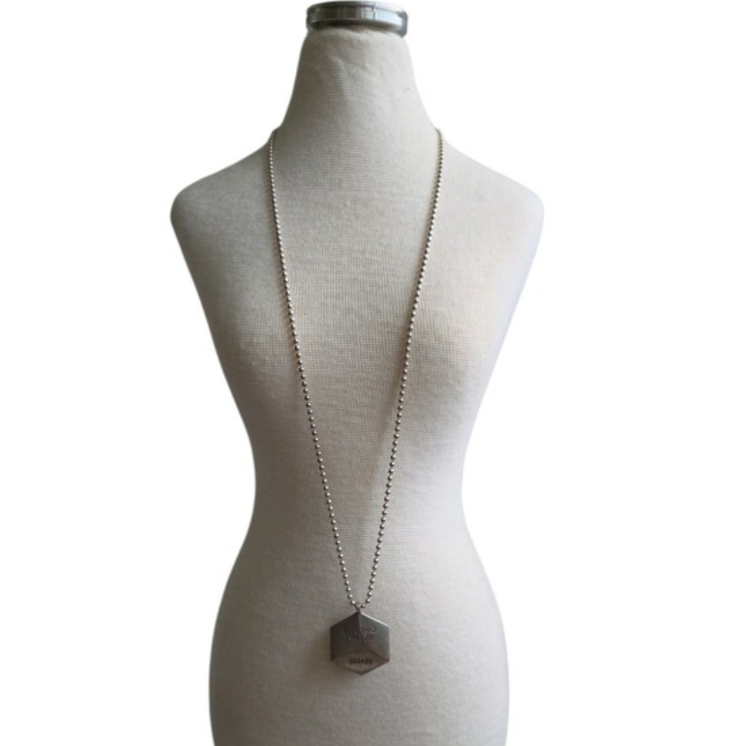 Silver Toned Electro Freeze Khan Hexagon Pendant Long Necklace 25"