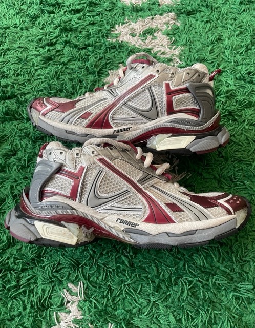 Balenciaga Men's White Runner Sneakers 'Burgundy Mesh And Nylon size 44 (used)